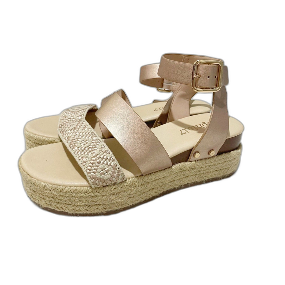 Sophie 17 Rose Gold Wedge Espadrille Sandals Girls Size 2 Strappy Summer Spring